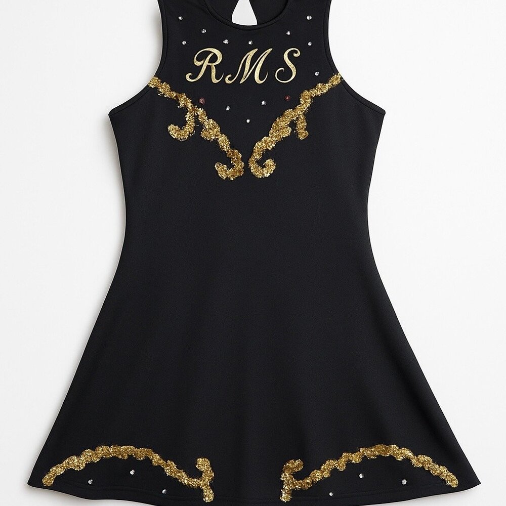 Jazz Dance Leotard Outfit Gold Sequin Rhinestones RMS Built In Bra Shorts 34